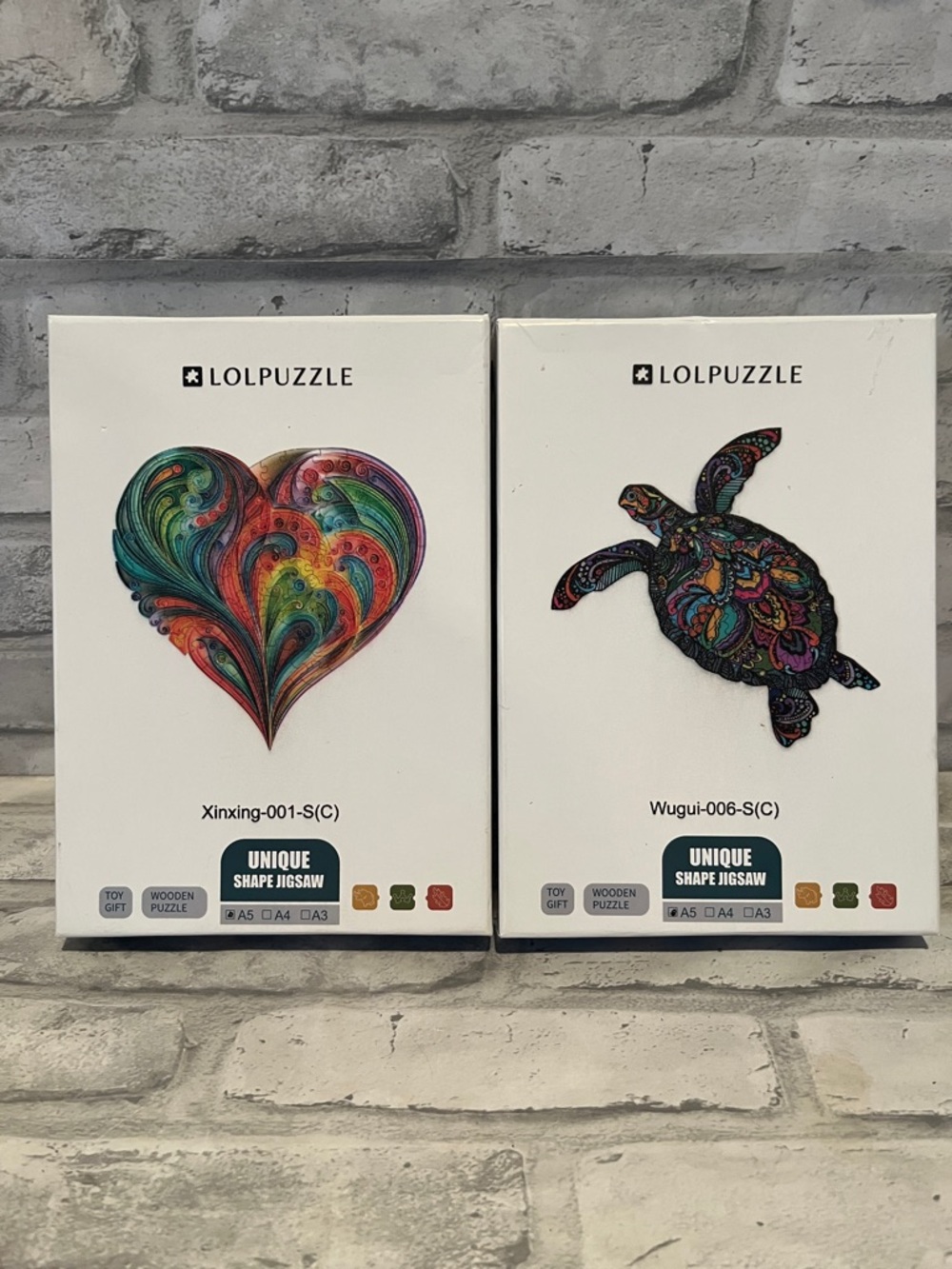 LOLPUZZLE Colorful Heart & Turtle Wooden Jigsaw set of 2 Puzzles